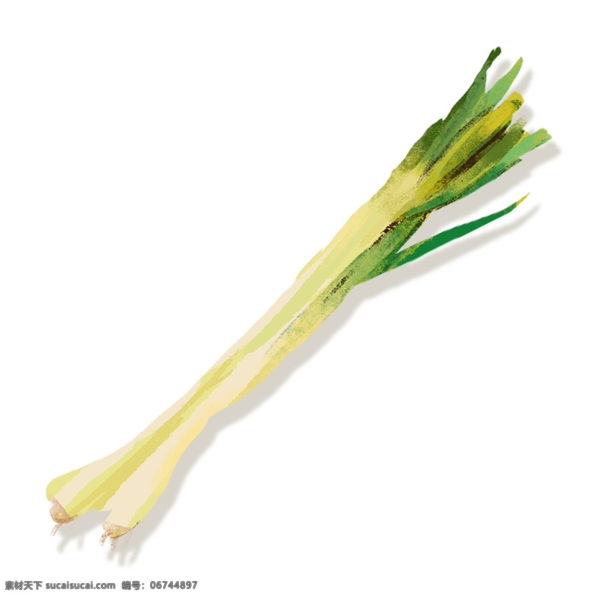 手绘 卡通 大葱 元素 火锅食材 油画 蔬菜