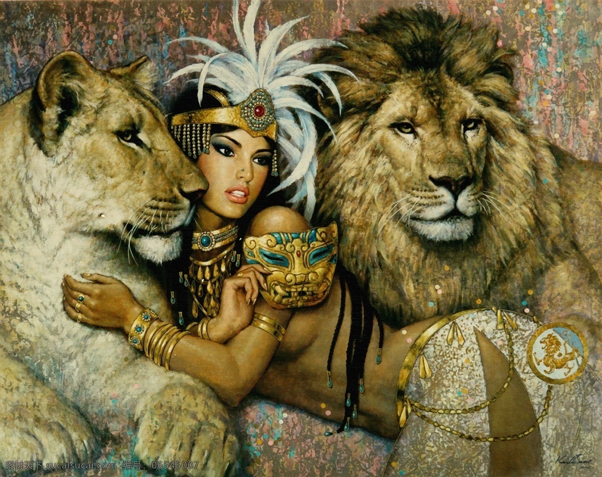 黄色 绘画书法 美女 面具 狮子 文化艺术 油画 狮王设计素材 狮王模板下载 狮王 庞卡油画 玛雅文化 玛雅服装 羽毛 装饰素材
