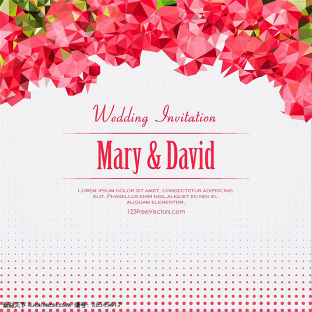 抽象 粉红色 婚礼请柬 矢量花 英文 多边形 婚礼 请柬 mary david 白色