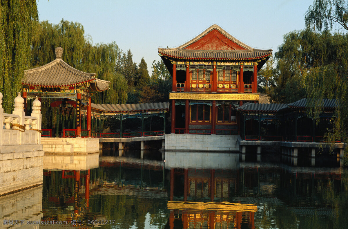 风景免费下载 长廊 湖 绿树 亭子 风景 生活 旅游餐饮