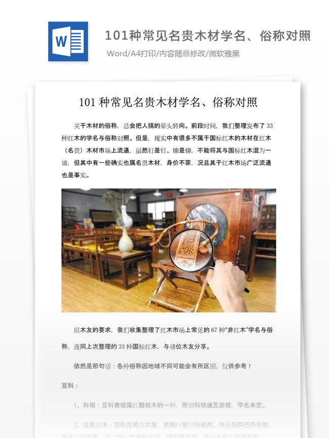 常见 名贵 木材 学名 俗称对照 农林牧渔 专业资料 word文档 专业知识