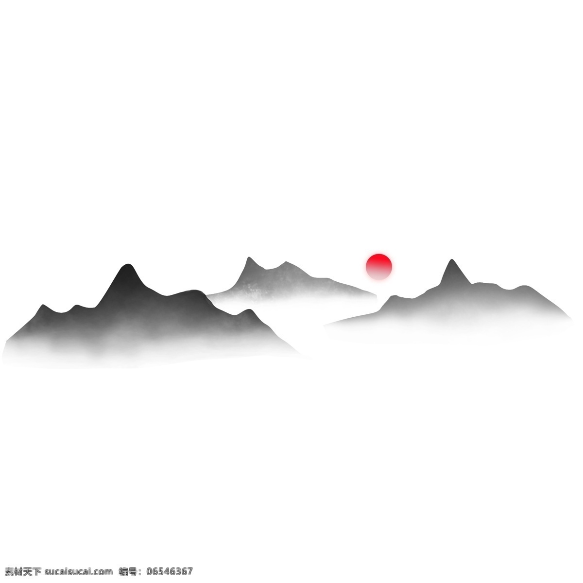 黑色 简约 风 精品 水墨 山 商用 红色 太阳 可商用