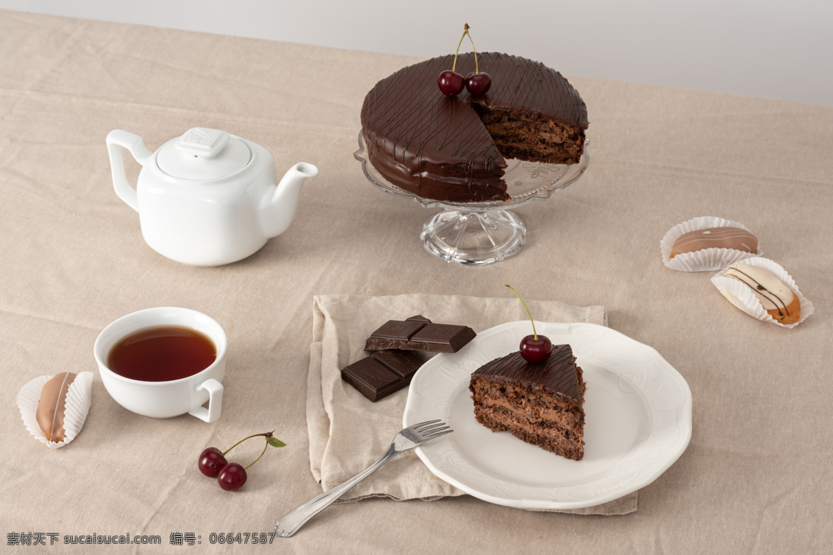 巧克力 蛋糕 红茶 美味 休闲 下午茶 巧克力蛋糕 餐饮美食 西餐美食