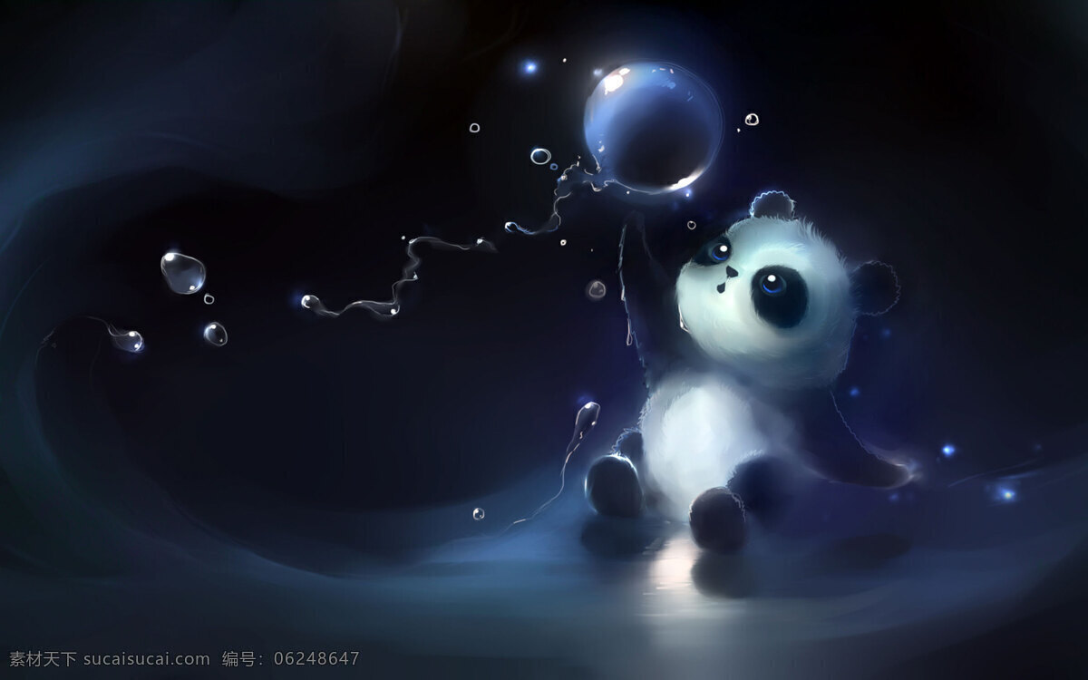 动漫熊猫 动漫 暗蓝色背景 水球 气泡 童真 动漫动画