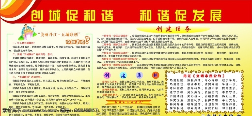 丹江口市 五城联创 展板 创城促和谐 文明市民公约 展板模板