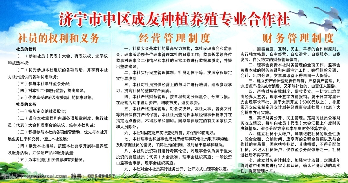 成 友 种植 养殖 专业 合作社 天空 鹅 树木 草地 云朵 展板 社员 权利 义务 经营 财务 管理制度 展板模板 广告设计模板 源文件