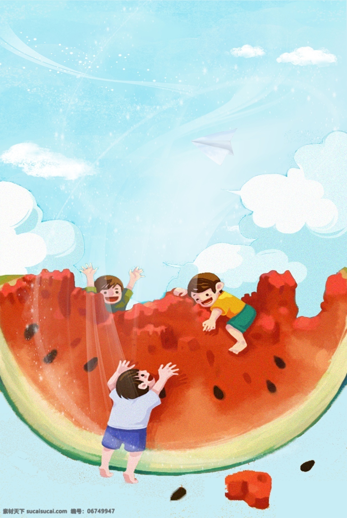 夏日 清凉 童趣 清新 西瓜 食物 广告 海报 创意合成