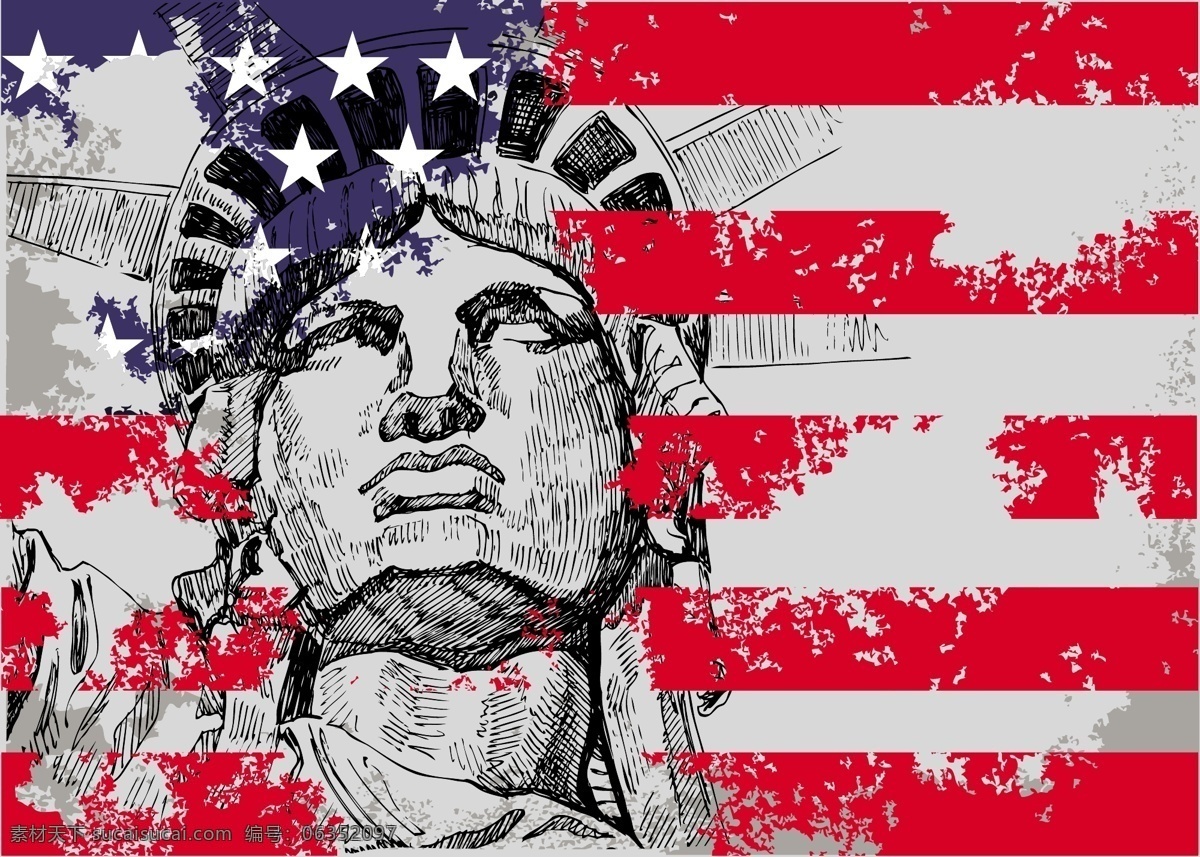 个性 自由 女神像 美国 国旗 自由女神像 涂鸦 波普 矢量素材 其他矢量 矢量