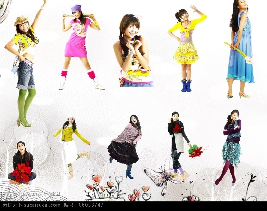 青春 少女 分层 图 美女 人物 韩国 10款 各种样式 漂亮 可爱 背景 源文件库