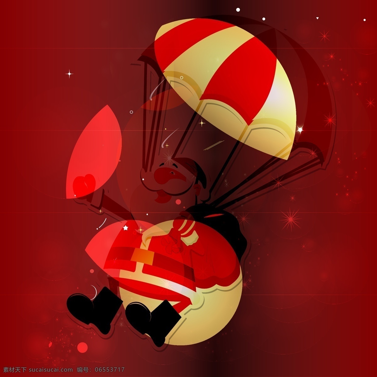 圣诞老人 矢量 红色 降落伞 矢量素材 设计素材