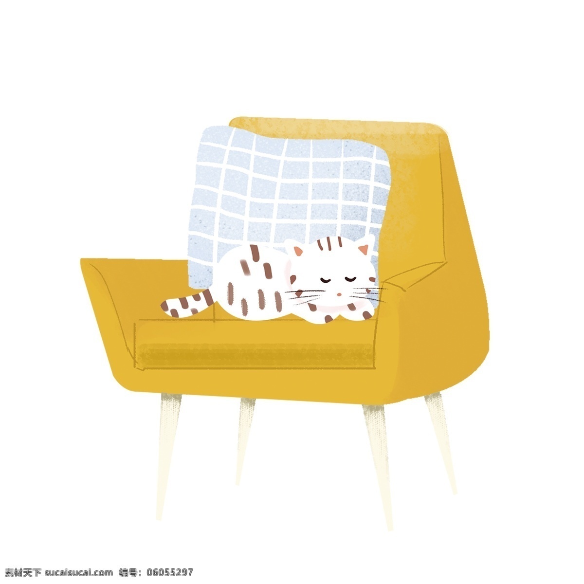 黄色 沙发 上 猫咪 图案 元素 动物 沙发上的猫咪 设计元素 元素设计 创意元素 手绘元素 psd元素 免抠元素