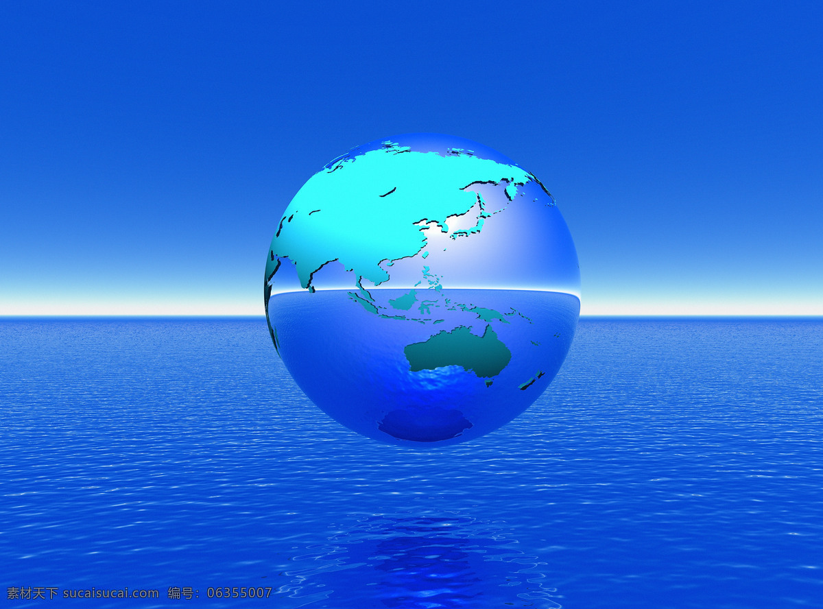 海面 上 蓝色 地球 模型 天空 蓝天 海洋 大海 一望无际 一个地球 地球模型 特写 科技背景 高清图片 地球图片 环境家居