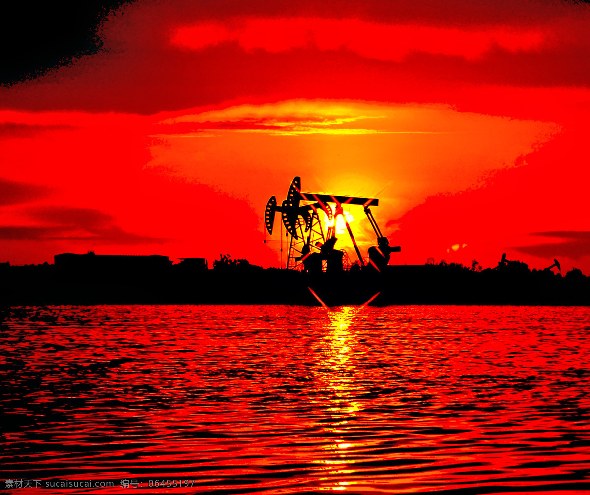 彩云 抽油机 工业生产 红色 湖面 黄色 日落 大庆 天空 云朵 水波 金辉 暗影 石油化工风光 现代科技