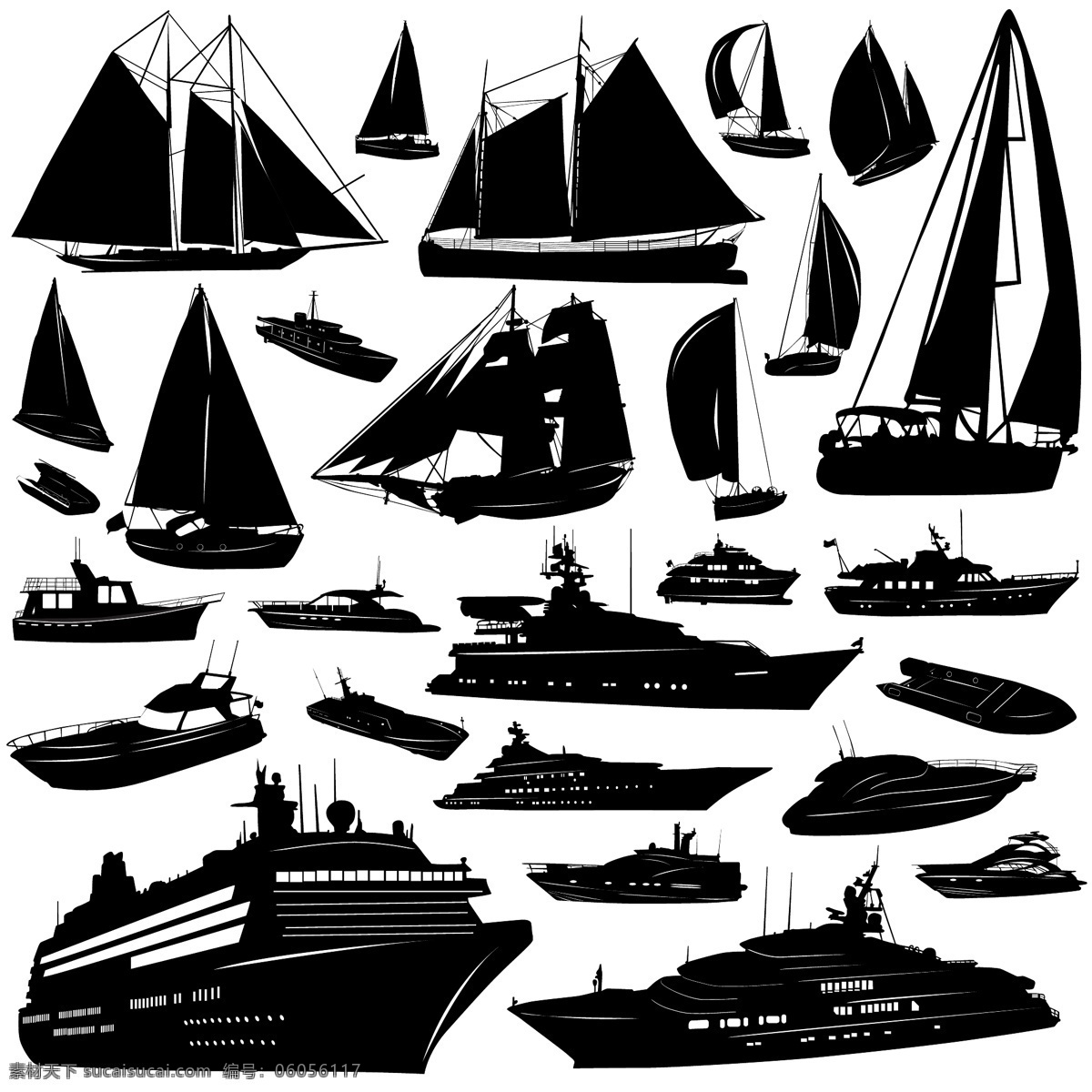 各种各样 帆船 剪影 矢量 材料 船舶 巡航 汽船 矢量航行 品种 矢量图 日常生活
