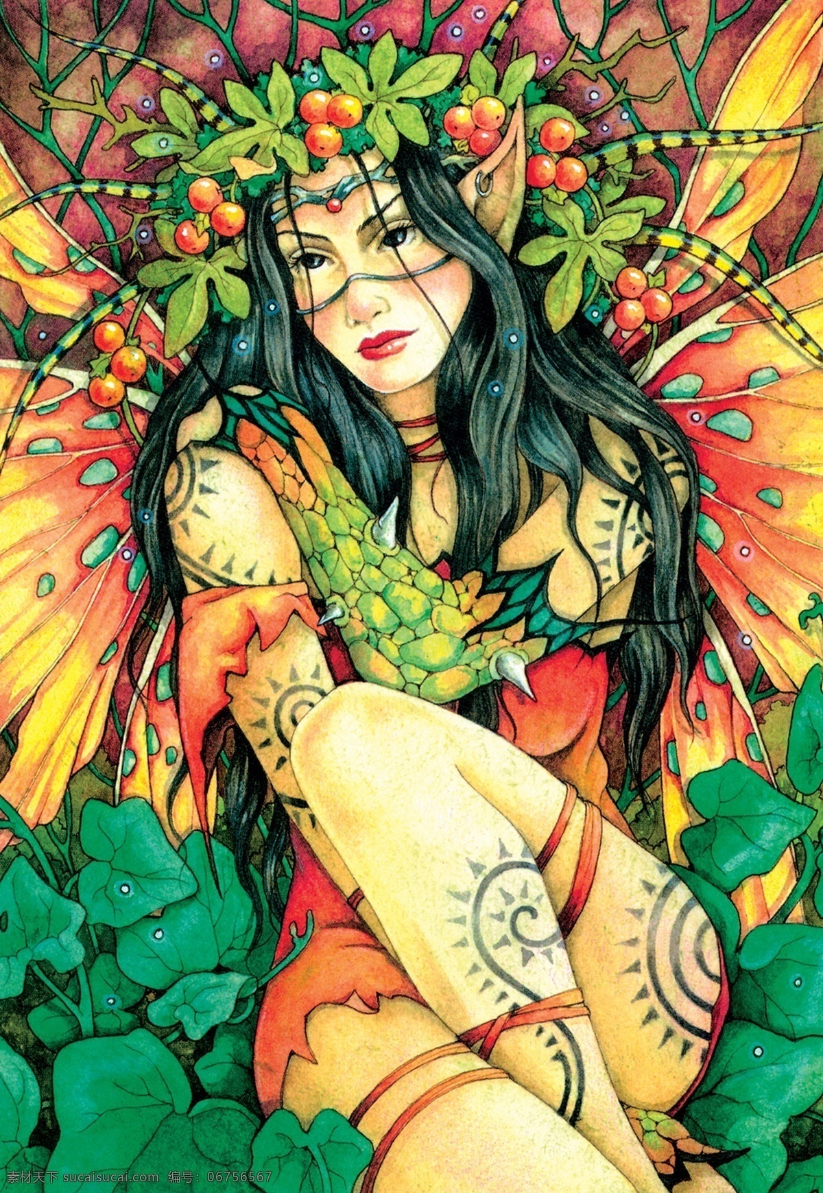插画 插图 翅膀 动漫 动漫动画 动漫人物 花 精灵 仙花女神 女神 仙女 天使 藤 欧洲 神话 童话 童话艺术图典 插画集