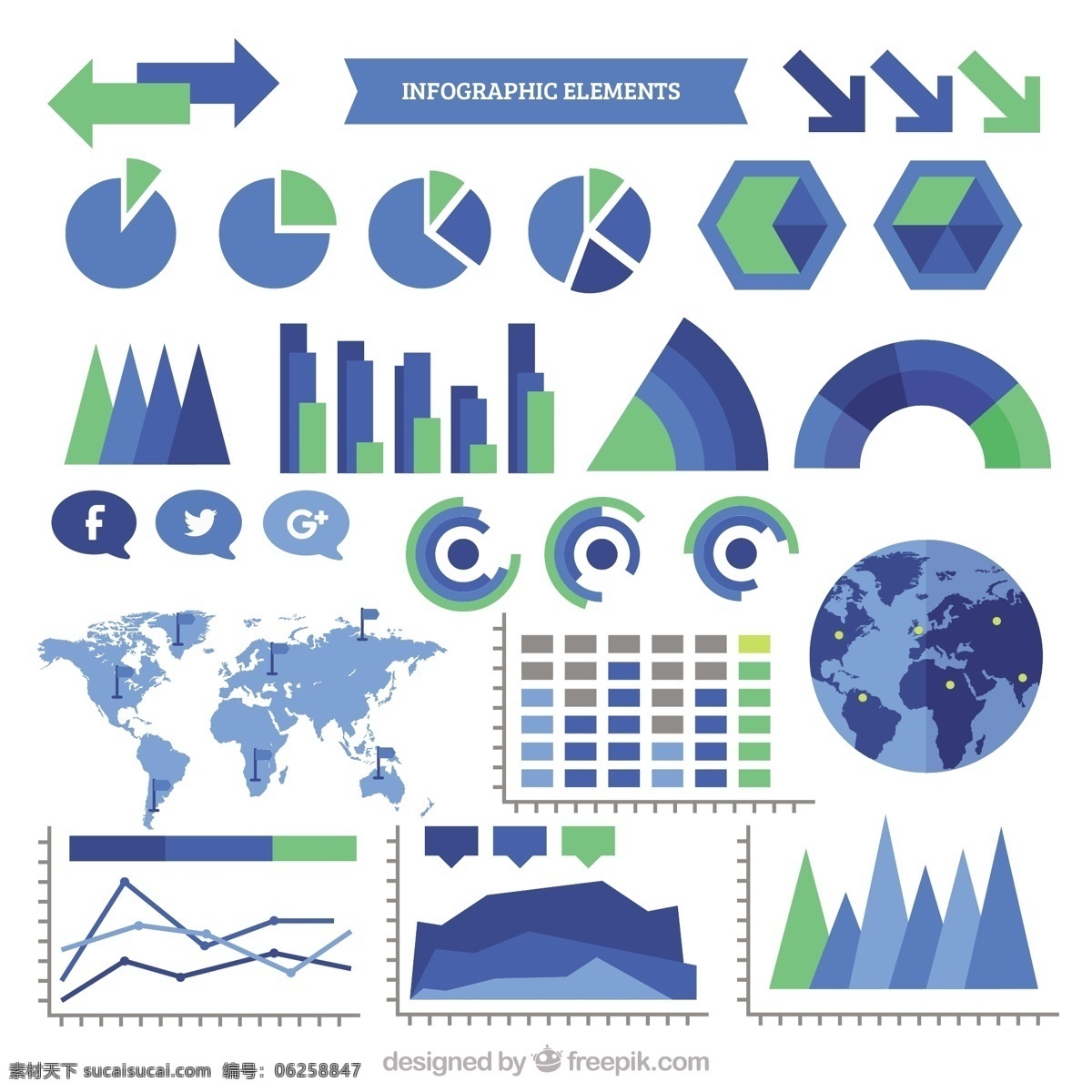 蓝色 绿色 图表 元素 业务 模板 图形 扁平 营销过程 信息图表模板 数据元素 信息 平面设计 商业图表