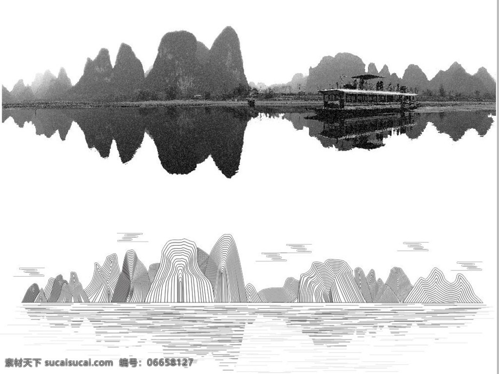 桂林山水 线稿 勾勒 美丽桂林 桂林风景 自然景观 自然风光