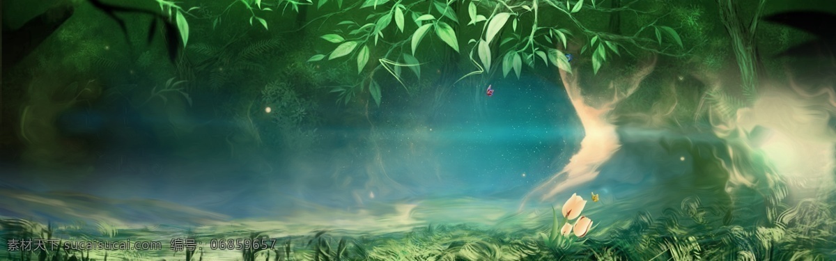 清新 森林 系 banner 背景 蜻蜓仙子 情景剧 热带森林 森林背景 神秘森林 素材背景 童话剧