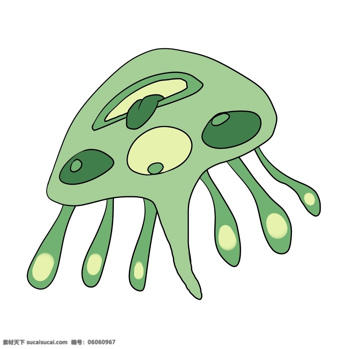 章鱼 形状 细菌 插画 章鱼形状细菌 绿色细菌 绿色的触须 卡通细菌插画 黄色的斑点 生物细菌插画