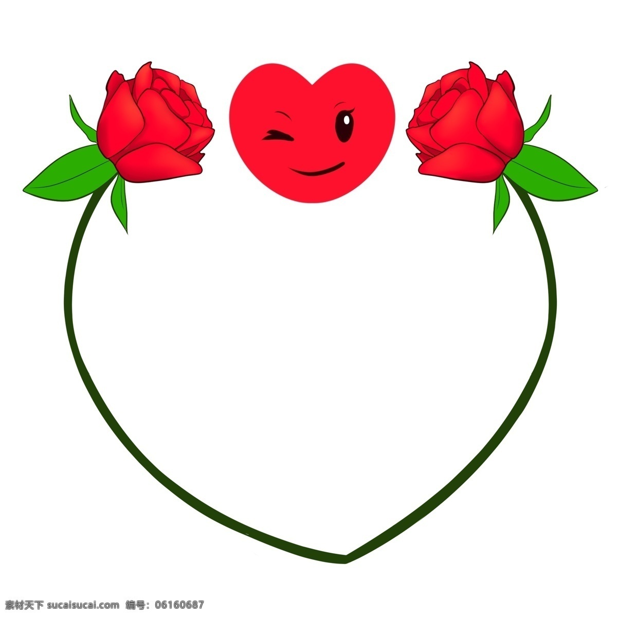 情人节 鲜花 边框 插画 情人节边框 黑色的边框 红色的鲜花 绿色的叶子 植物装饰 卡通边框 立体边框