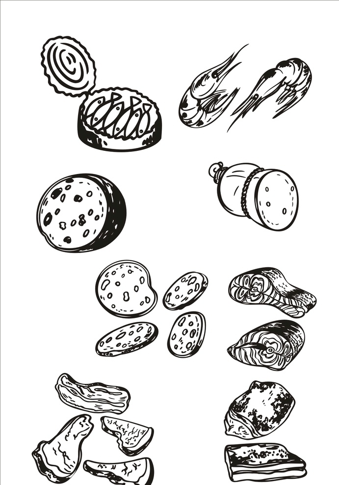 手绘线描食物 线描食物 卡通食物 面包 手绘食物 动漫动画