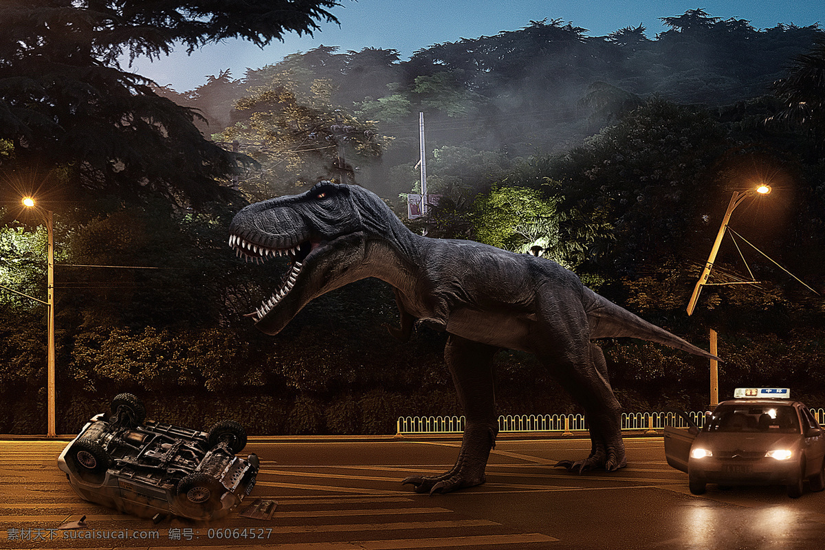 侏罗纪公园 失落的世界 霸王龙 恐龙 侏罗纪世界 电影 ps后期 合成 黑色