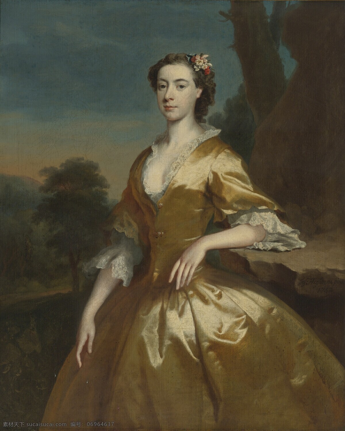 油画贵妇人 贵族之家 年轻少女 黄色连衣裙 人物肖像 古典油画 油画 文化艺术 绘画书法