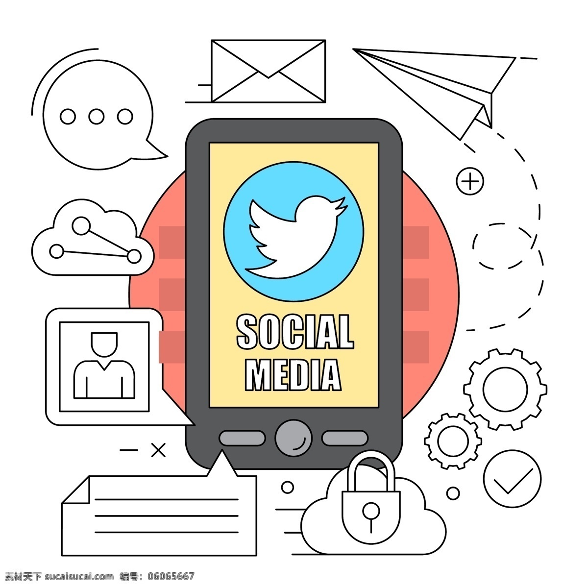 社交 网络 线性 图标 背景 商业 人 技术 营销 互联网 数字 符号 通信 推特 应用 媒体 连接 轮廓