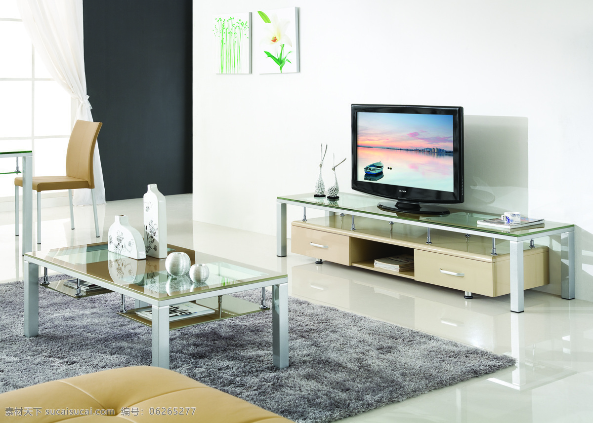 电视柜 茶几 地毯 电视柜背景 挂画 沙发 家居装饰素材 室内设计