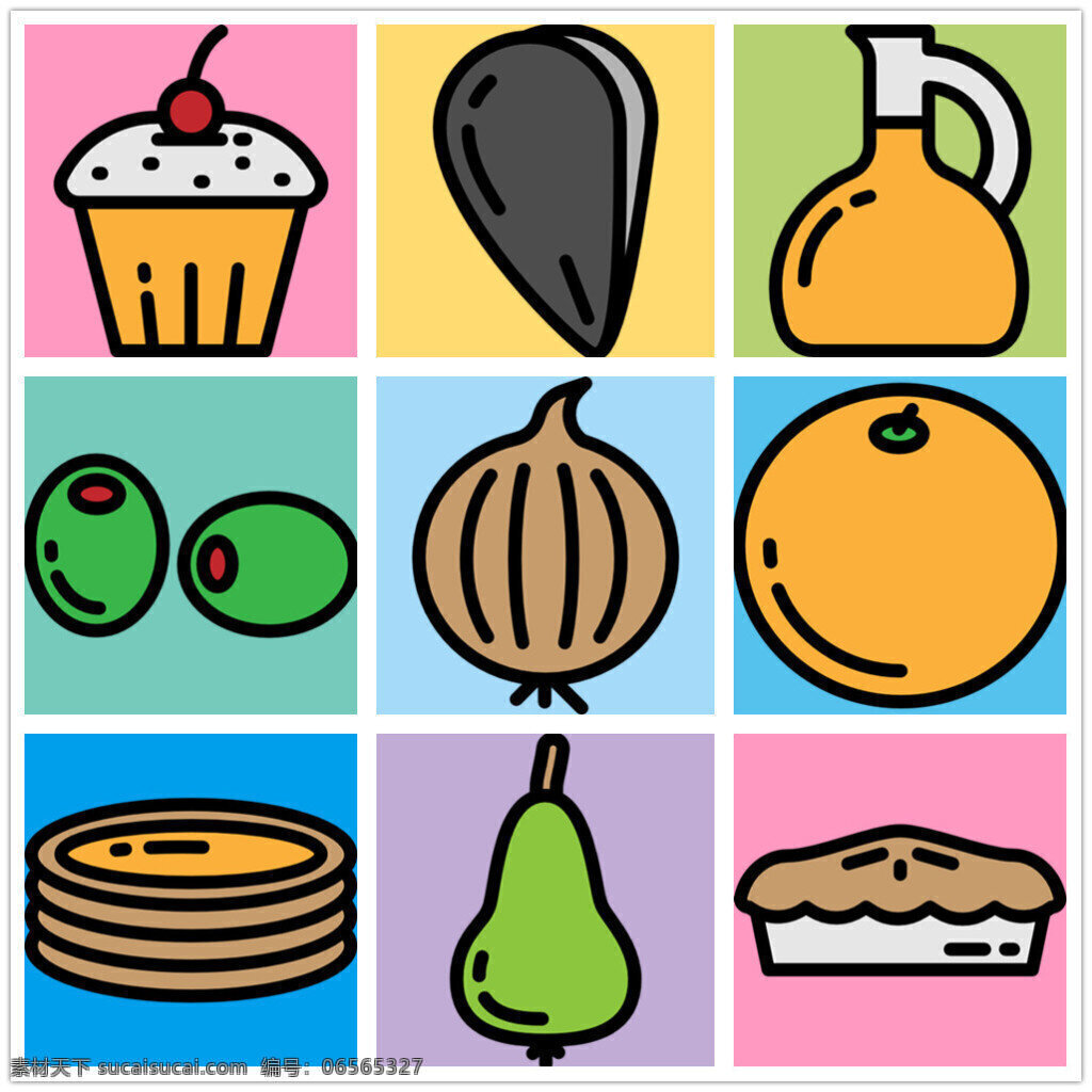 可爱 食物 手绘 icon 图标 扁平 单色 多色 简约 精美 圆润 方正 立体
