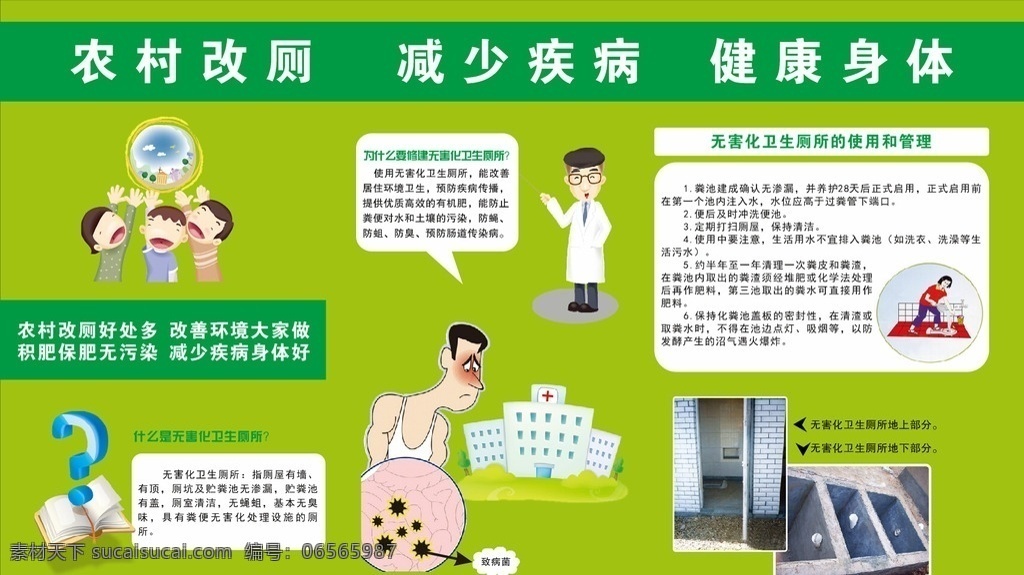 海报 宣传画 宣传栏 展板 农村改厕 减少疾病 健康身体 疾控