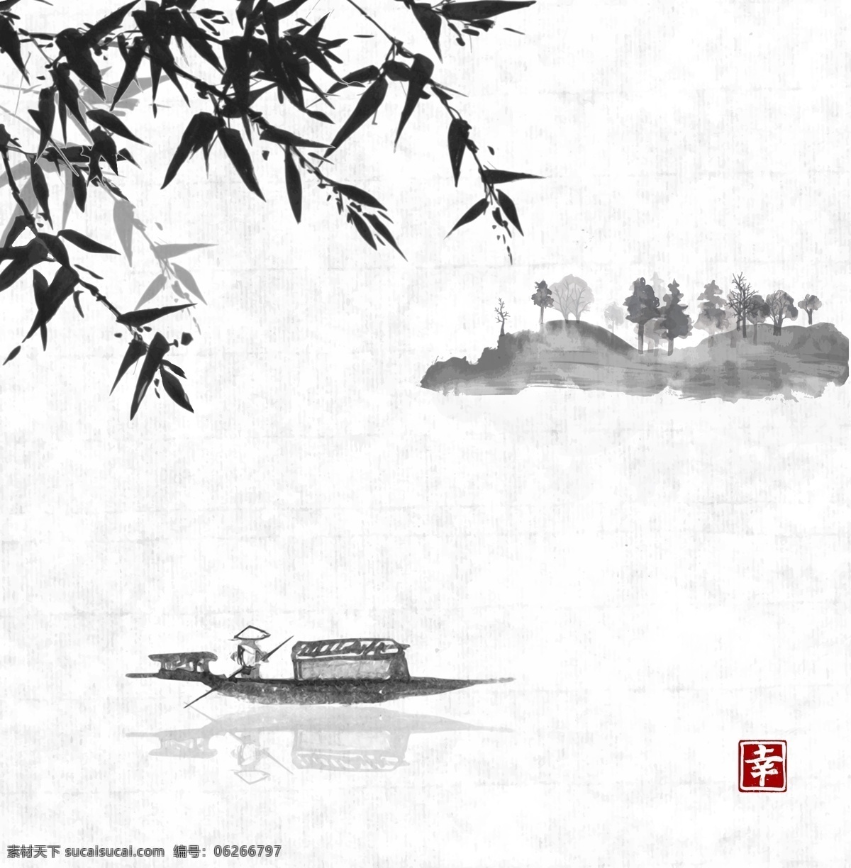 水墨国画 艺术 水墨 山水 小船 国画