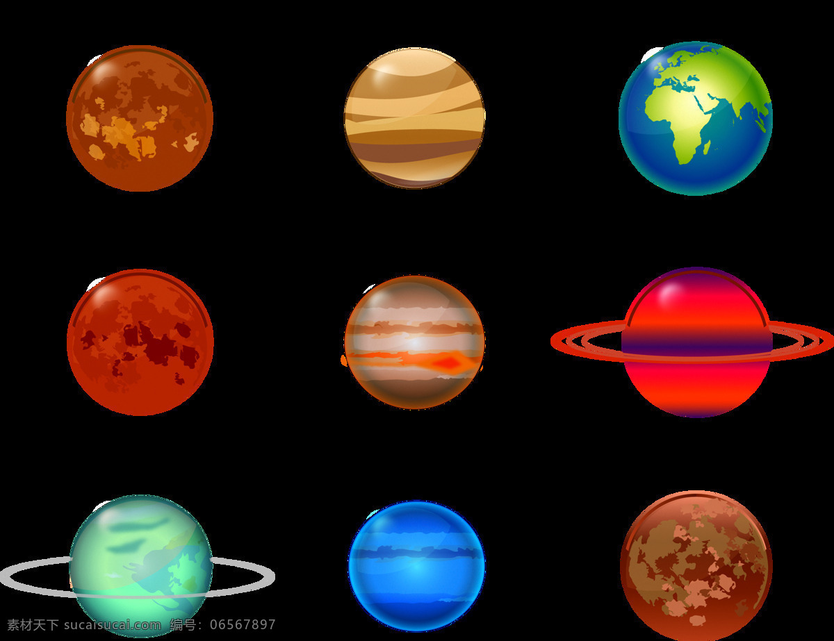 组 彩色 行星 设计素材 月亮 土星 金星 地球 火星 木星 天王星 冥王星 宇宙