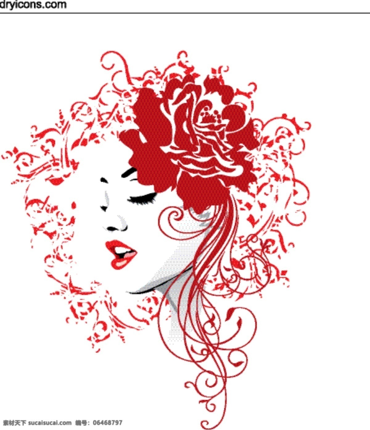 时尚 美女 底纹 红唇 红色 花边 玫瑰 女性 漂亮的女人 图案 红色诱惑 矢量图 矢量人物