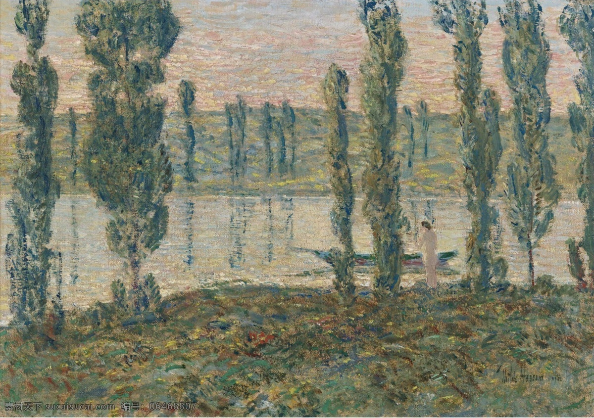 1902 大师 画家 风景画 静物 油画 建筑 装饰画 river the on evening hassam childe frederick 人物 高清 西方 国外 现代 家居装饰素材