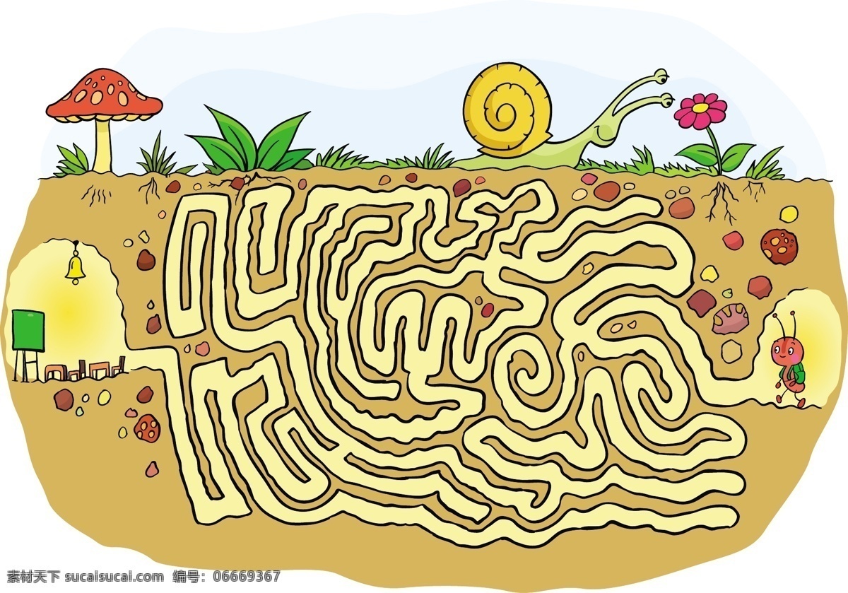 土地 下 迷宫 隧道 矢量 模板下载 迷宫隧道 草地 蜗牛 花朵 蘑菇 迷宫设计 生活百科 矢量素材 白色