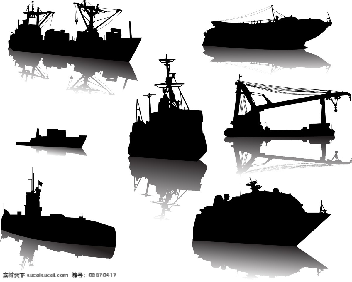 船舶 货轮 集装箱船 潜水艇 轮船 交通工具 现代科技 矢量素材 白色