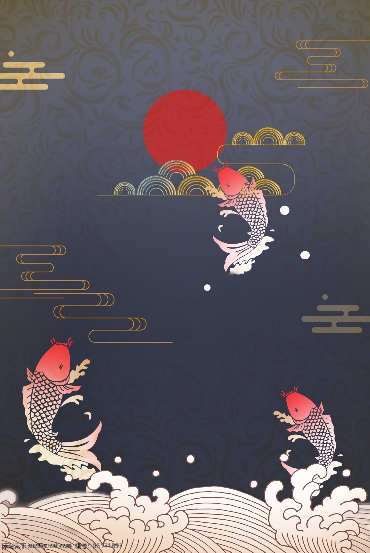 日系和风背景 和风 仙鹤 背景 日式 复古 鲤鱼 锦鲤
