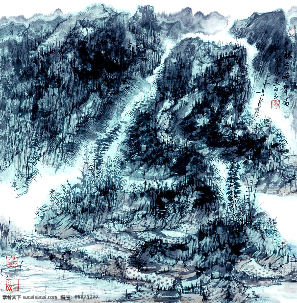 风景画 绘画书法 美术 山峰 山岭 树木 天空 秋 岩 晚 翠 设计素材 模板下载 秋岩晚翠 油画 现代油画 山野 田地 江流 云雾 油画艺术 国画集38 文化艺术 装饰素材 山水风景画