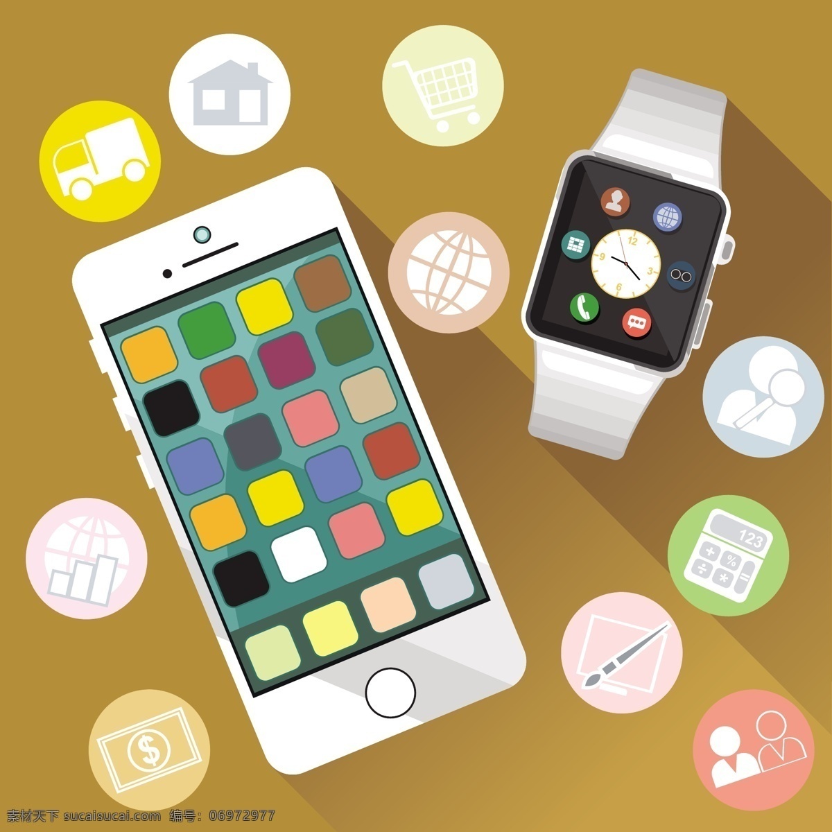 穿戴 手表 手机 扁平化 app 设计素材 eps格式 ui素材 可穿戴手表