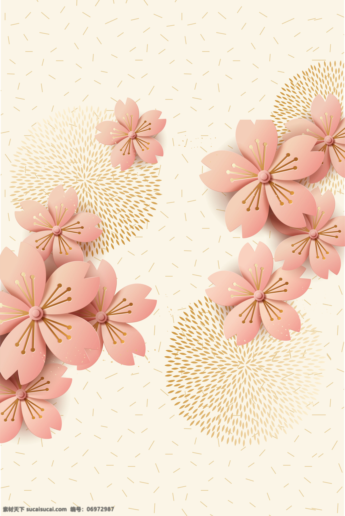 粉色 时尚 精致 花朵 新年 背景 边框 立体 梅花