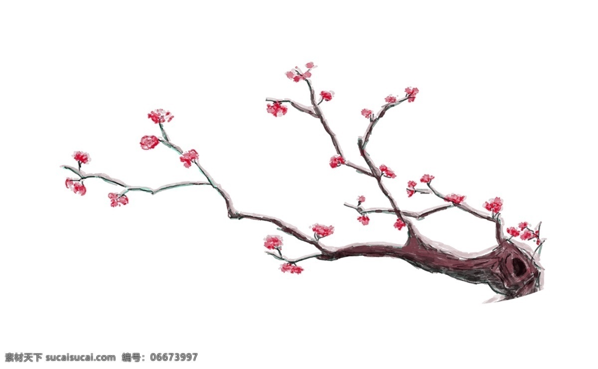 一枝梅花 红色 小巧 典雅