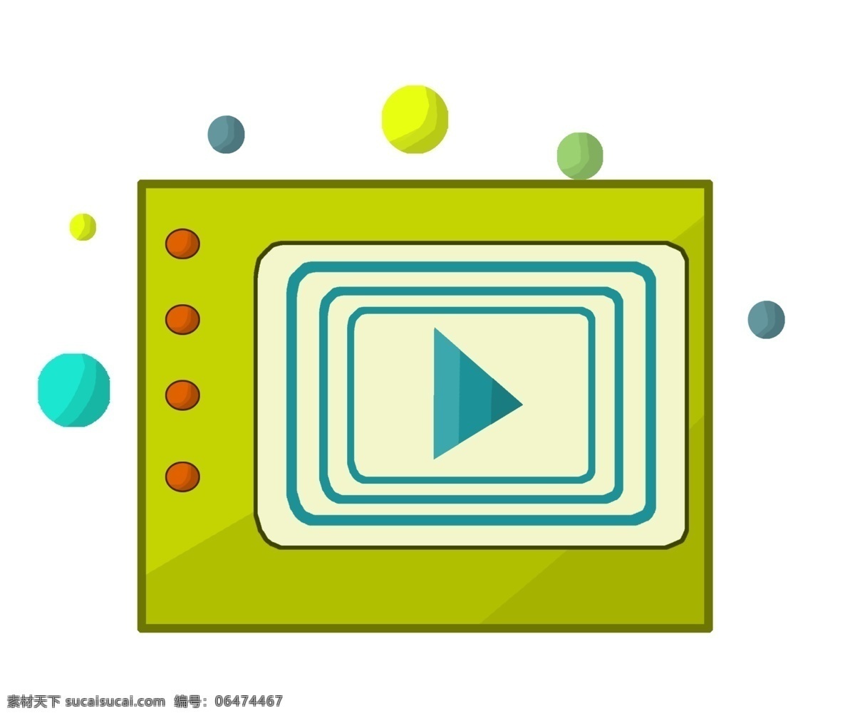 绿色 电影 放映 器 插画 小清新插画 卡通 装饰 绿色的放映器 蓝色 方框 多重 线条 彩色的气泡 美丽气泡装饰