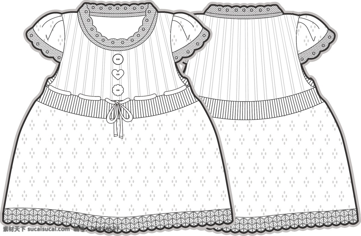 条纹 蛋糕 裙 小宝宝 服装 设计素材 线 稿 花边 短袖 公主 儿童 服装设计 可爱 矢量 手绘 保暖 线条 源文件