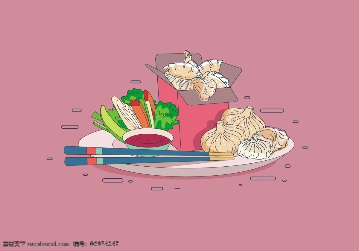 饺子矢量素材 吃的 美食 小吃 筷子 盘子 饺子 肉饺子 蔬菜 矢量素材 饺子馅