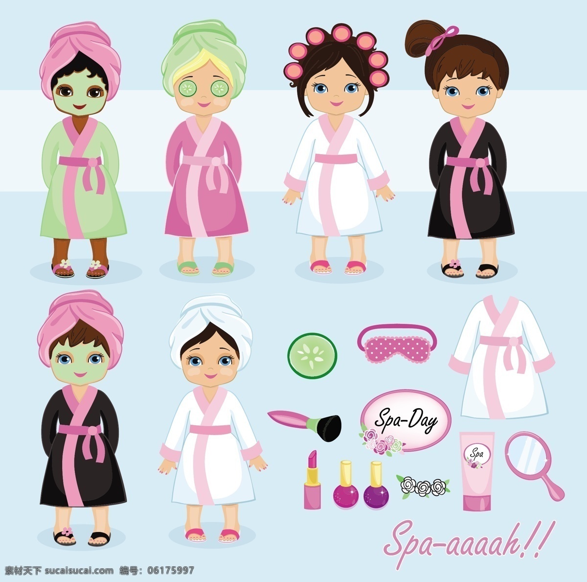 做 美容 spa 女人 休闲 享受 面膜 水疗 化妆品 时尚 插画