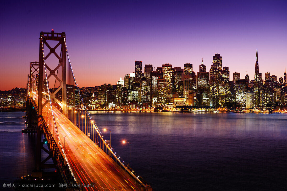 旧金山 海湾大桥 夜景 美国 海湾 大桥 桥梁 城市景观 高楼大厦 城市建筑 建筑物 图片大全 高清大图 国外旅游 旅游摄影