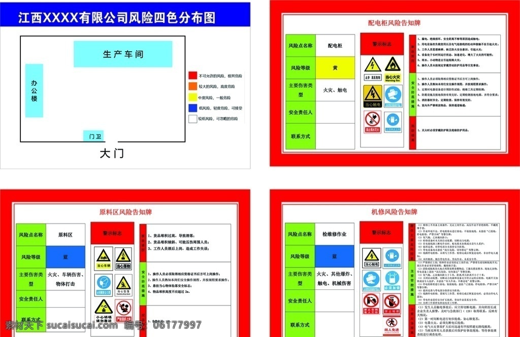 四 色 分布图 配电柜 原料 区 机修 风险 四色分布图 原料区 告知牌