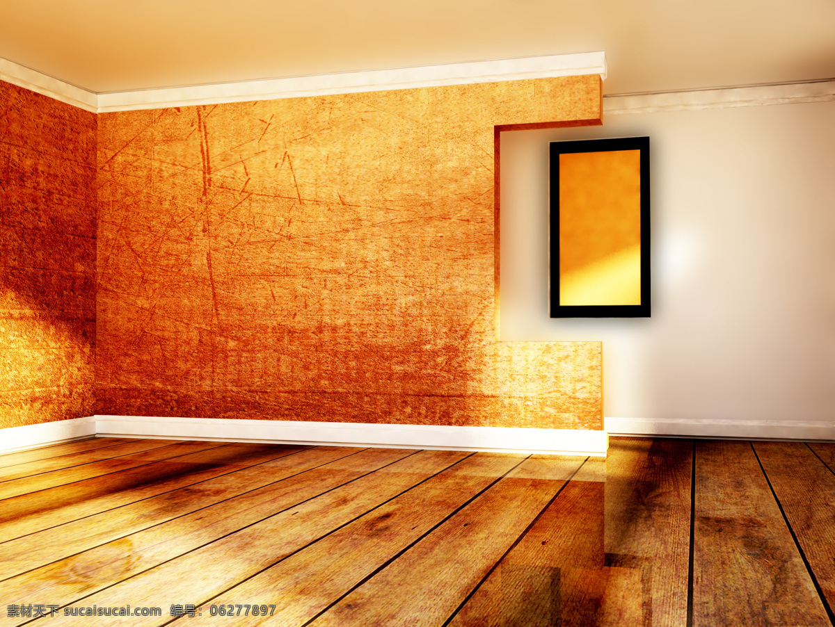 墙壁上的挂画 地板 黄色 墙壁 挂画 家装 装修 室内设计 环境家居 橙色