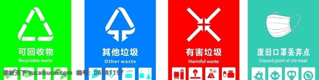 垃圾分类标识 可回收 口罩 垃圾分类 有害垃圾 其它垃圾 废弃口罩